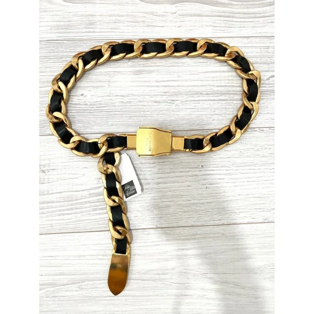 BALMAIN  B-Pilot Leather and  Chain Belt